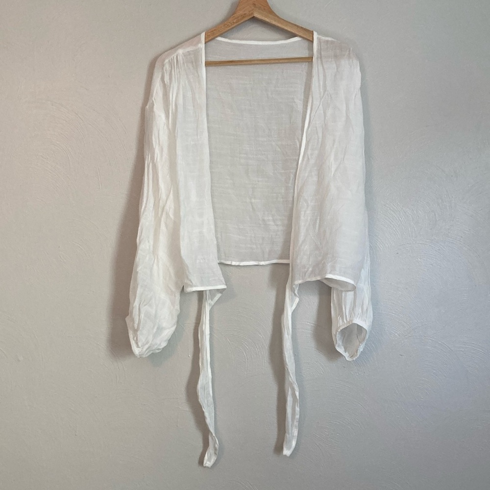 Sheer White Open-Front Cardigan